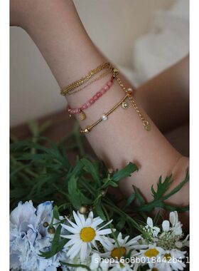 法式手作粉色加色自然石料不掉色手链度假系列