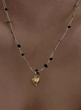 浪漫复古绳编爱心手工串绳串珠项链桃心造型项链