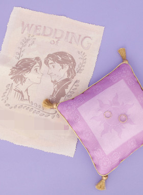 SC 独+ 长F公主婚礼 梦幻紫色印花 金边流苏抱枕枕头 婚礼告示