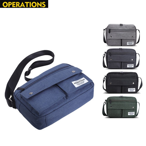 日系纯色经典牛津纺邮差男女青年休闲工装多层功能斜挎包时尚简约