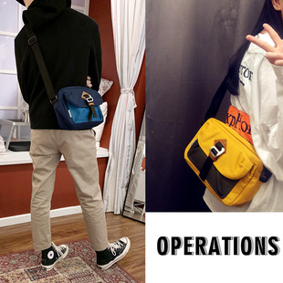 ins日韩港牛津纺旅行休闲情侣小方包撞色嘻哈街头土酷单肩斜挎包