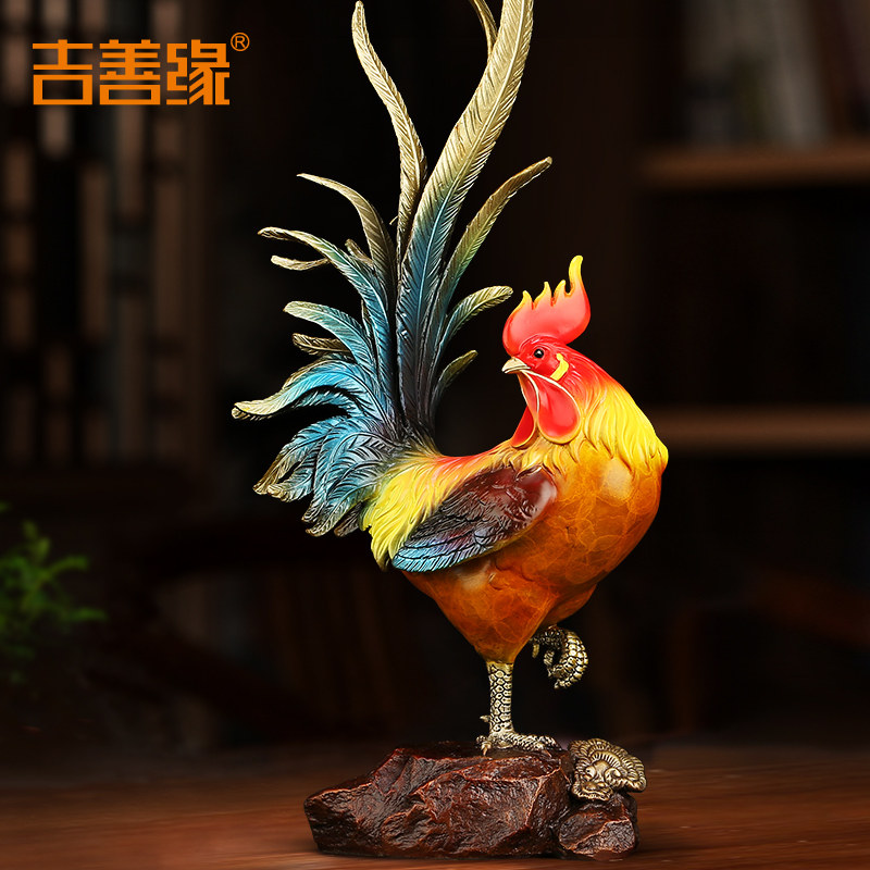 吉善缘《金鸡报喜》铜鸡摆件  十二生肖鸡招财家居客厅装饰品0711