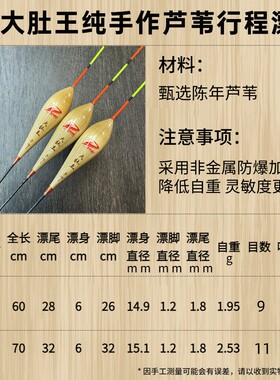 大肚王芦苇行程漂 专打行程接口青鱼珠珠螺蛳颗粒漂针对口弱滑口