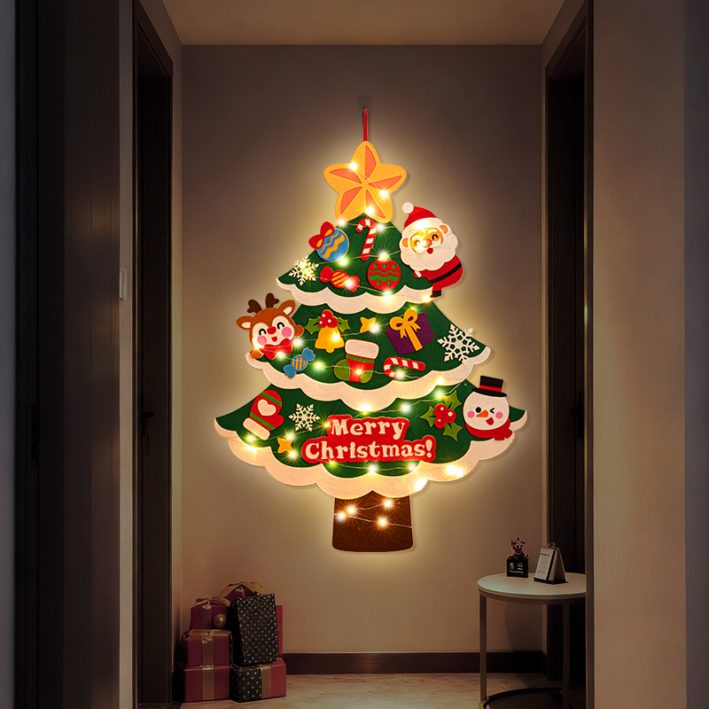 diy发光毛毡圣诞树2025圣诞墙挂