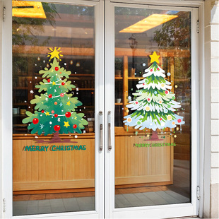 静电玻璃门贴纸2025新款圣诞节装饰品橱窗贴画圣诞老人树窗花布置