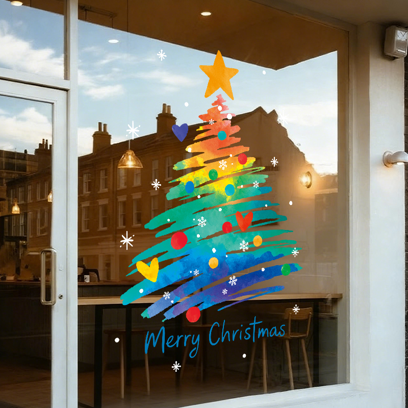 圣诞节装饰玻璃贴纸2026耶诞树氛围场景布置门装扮静电贴窗花窗贴