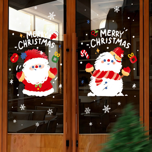 2026圣诞节装饰老人雪人玻璃门贴纸静电窗贴氛围场景布置窗户装扮