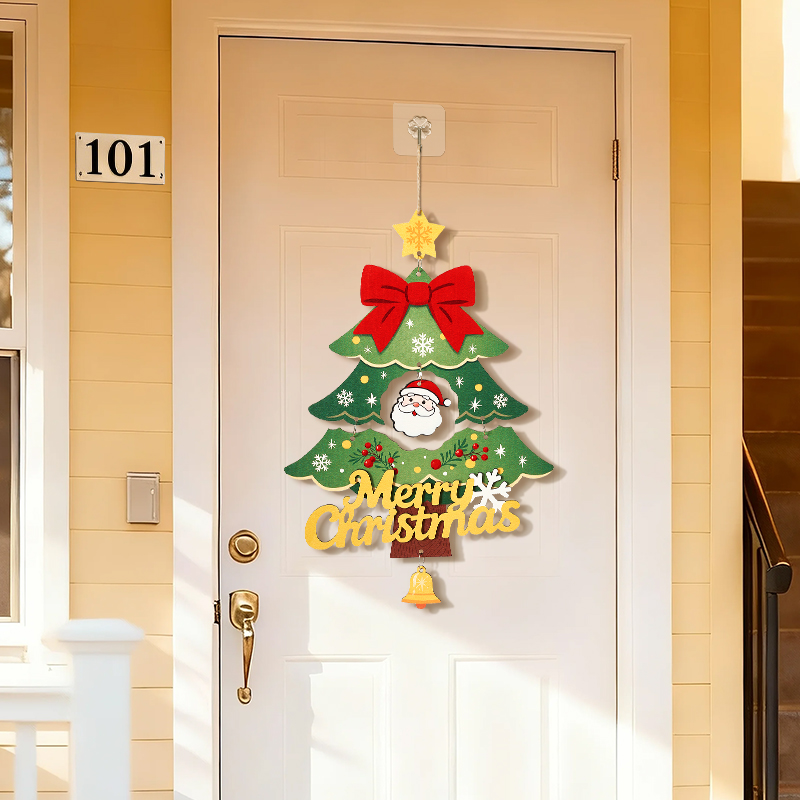 圣诞装饰木质门挂发光圣诞树挂件
