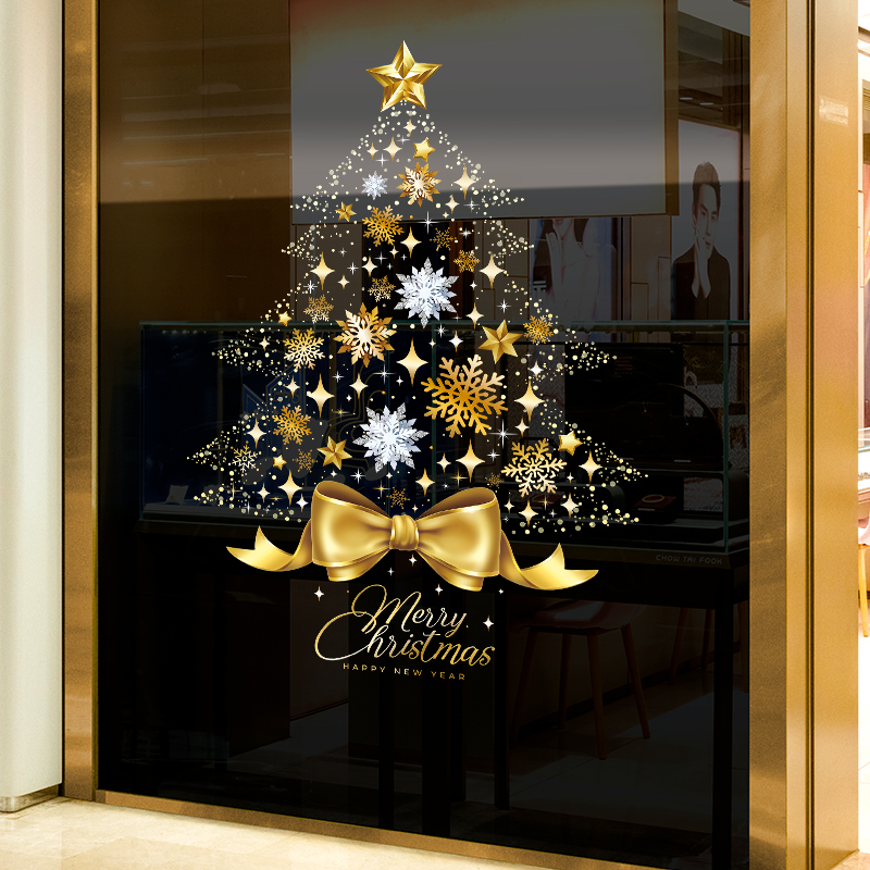 静电玻璃贴纸圣诞节装饰品2024布置商场橱窗贴圣诞树门饰雪花贴画图片