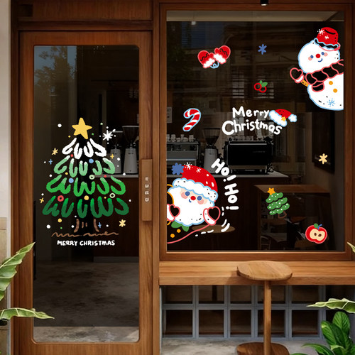 圣诞节装饰树静电贴2026老人雪人玻璃门贴纸窗贴氛围场景布置窗花