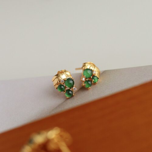 天然A货翡翠小葡萄耳钉冰