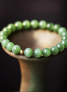 天然猫眼碧玉佛珠手串9mm单圈原创DIY饰品女手链简约大气百搭款