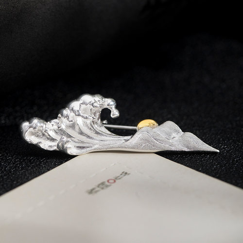 素十八s925银原创设计新中式海誓山盟胸针衣饰时尚个性浪花领针