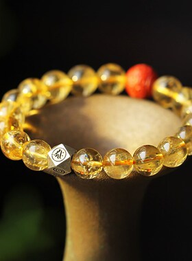 黄水晶佛珠手串约10mmDIY老银本命佛饰品手链女款小清新
