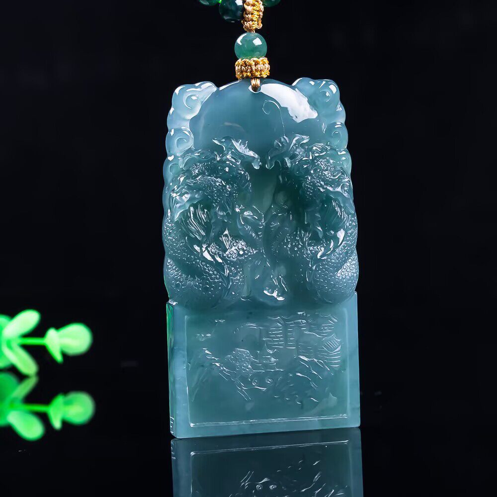 天然a货翡翠蓝水冰种玉石挂件貔貅吊坠项链山水男士女款珠宝玉器