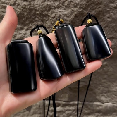 缘鼎玉器天然和田玉黑青玉吊坠新疆黑羊脂塔青平安无事牌玉佩挂件