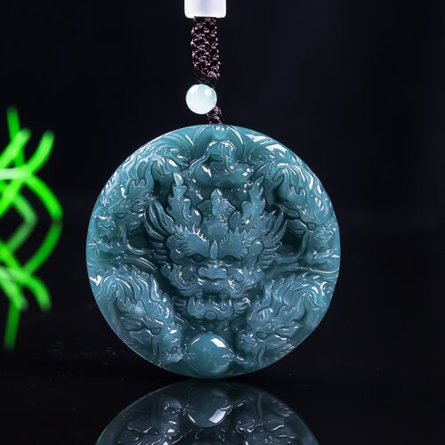 天然A货翡翠山水龙牌玉石种老高冰精工挂件挂坠吊坠玉佩玉美批发
