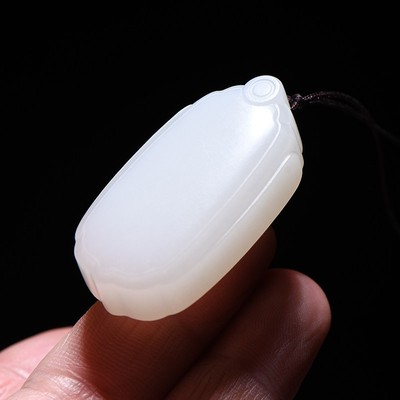 缘鼎玉器 天然和田玉吊坠俄料白玉平安无事牌玉佩玉石挂件带证书