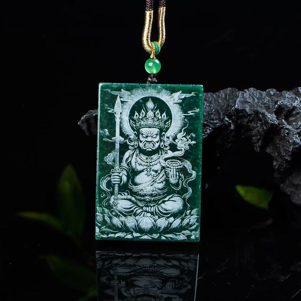 天然翡翠玉石A货蓝水冰种玉佩生肖鸡守护神不动明王男士吊坠女士