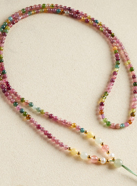 天然碧玺3mm+编绳项链绳坠唐卡玉佩玉石挂饰吊坠挂绳女款时尚高级