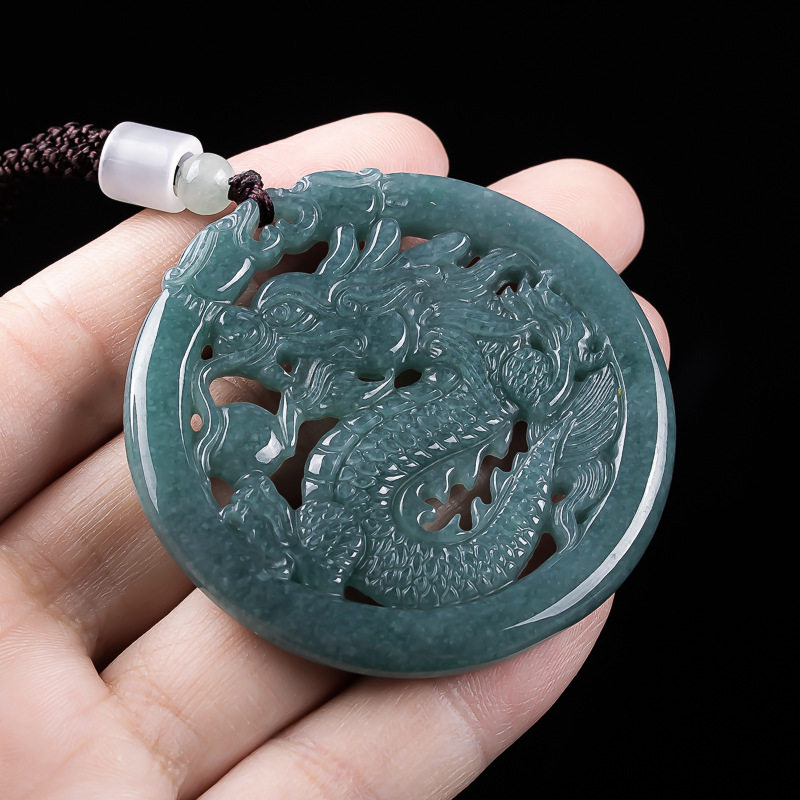 天然A货蓝水冰种翡翠龙牌镂空刻挂件老坑吊坠男士女款玉器批发