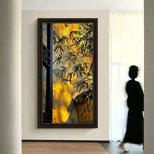 《古窗竹影》好寓意中古风客厅装饰画新中式植物玄关书房茶室挂画
