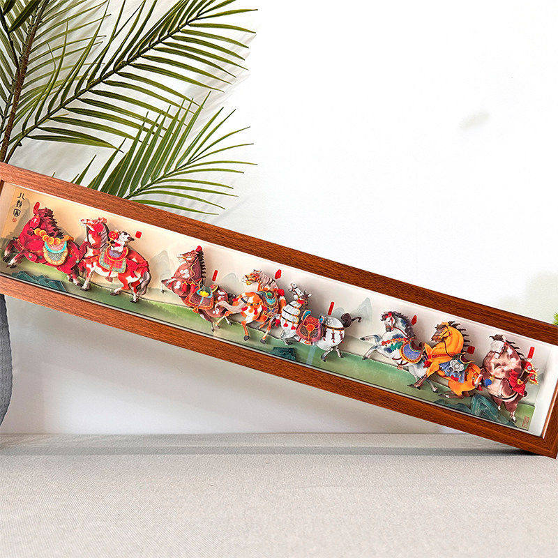 中古风客厅装饰画桌面摆件八骏图马到成功挂画创意新年礼物壁画