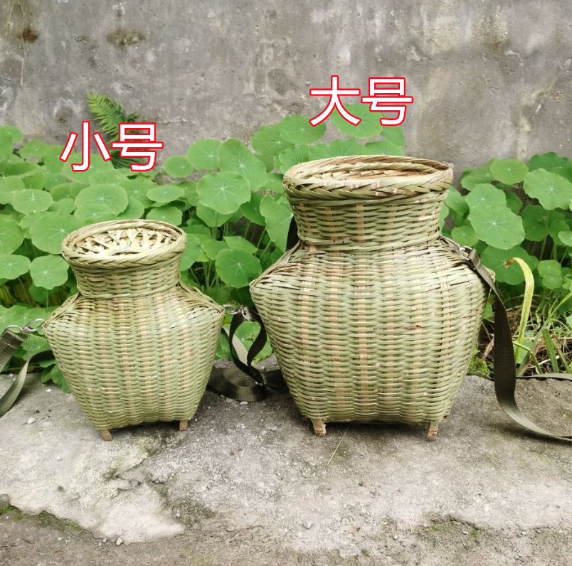 竹编鱼篓黄鳝笼鱼护巴篓鳝鱼青蛙螃蟹田鸡单肩背篓四川竹制品