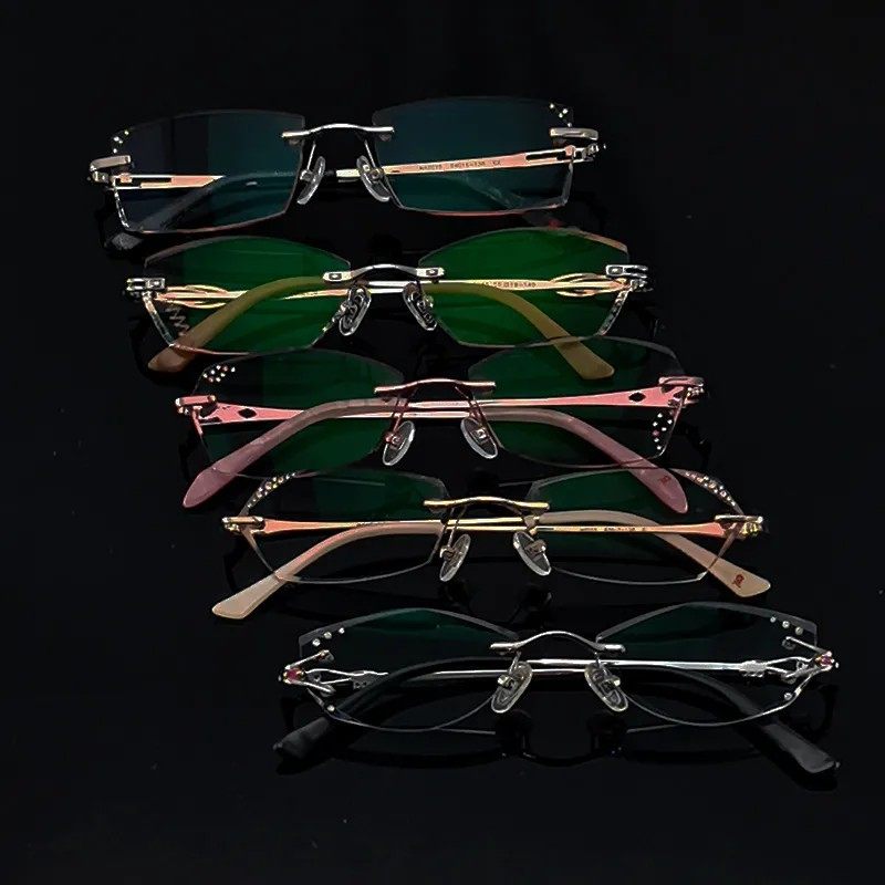 高档轻奢钻石切边镶钻时尚无框超薄镀膜平光镜眼镜