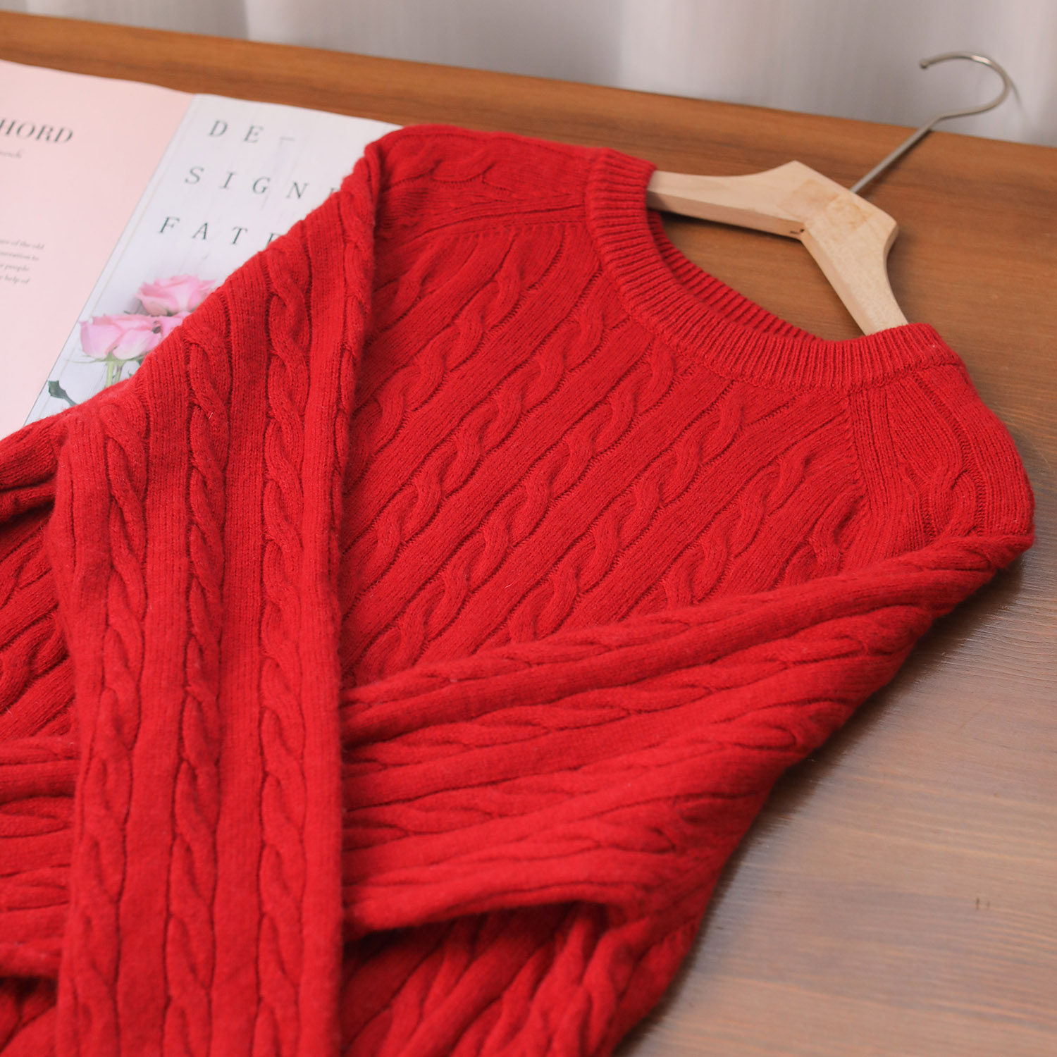 糖果色麻花针织衫女圆领长袖100羊毛毛衣简约套头打底衫秋冬新款