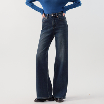 加绒法式微喇牛仔裤女秋冬