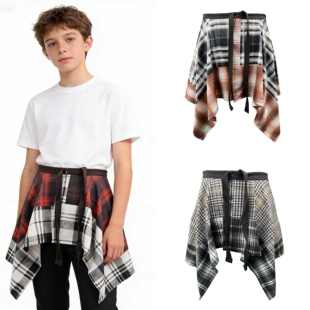 网红下摆韩版 饰跳舞配件 格子叠穿不规则爵士舞屁帘裙系腰遮臀巾装
