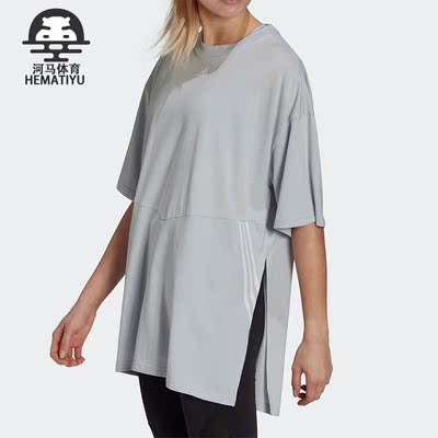 阿迪达斯女夏圆领宽松短袖运动恤