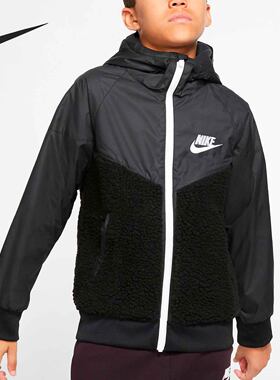 Nike/耐克正品新款男大童毛绒运动连帽休闲夹克外套CQ4292