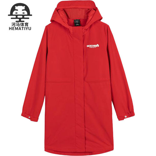 斯凯奇女子立领梭织中长款外套