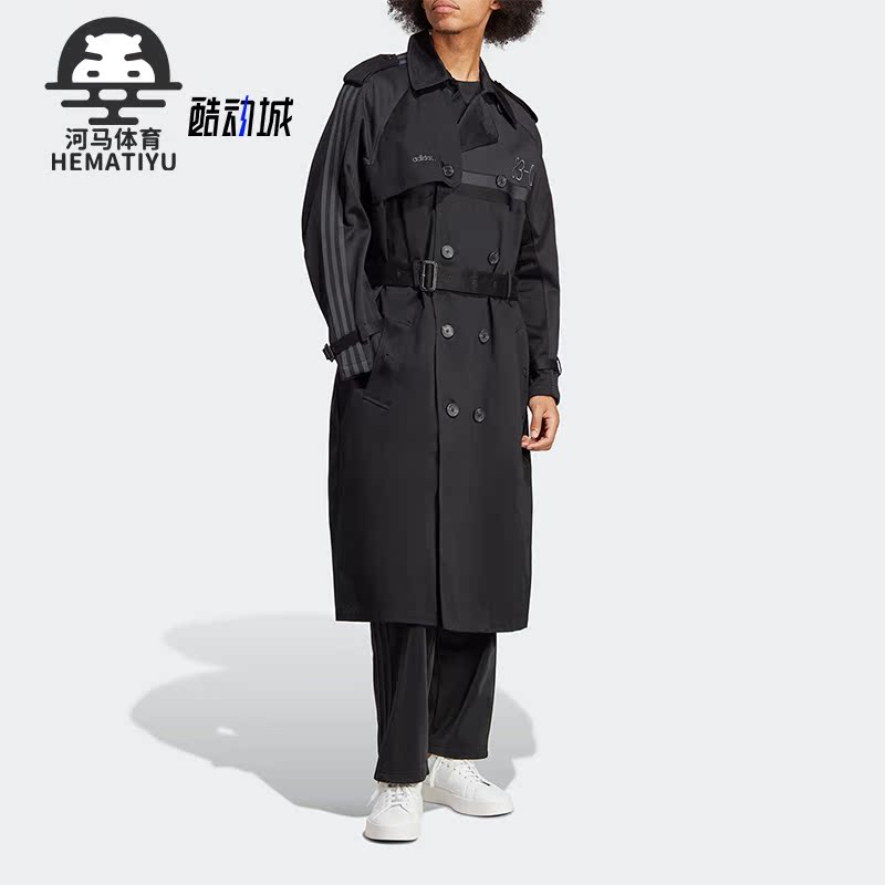 阿迪达斯男休闲运动翻领长款外套