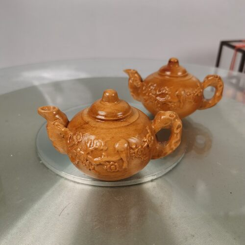 马拉斯木雕实心整料小茶壶工艺品摆件手把件把玩件