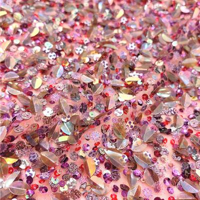 国外ELIESAAB御用手工坊面料 高定手工珠片礼服布料 重工刺绣钉珠