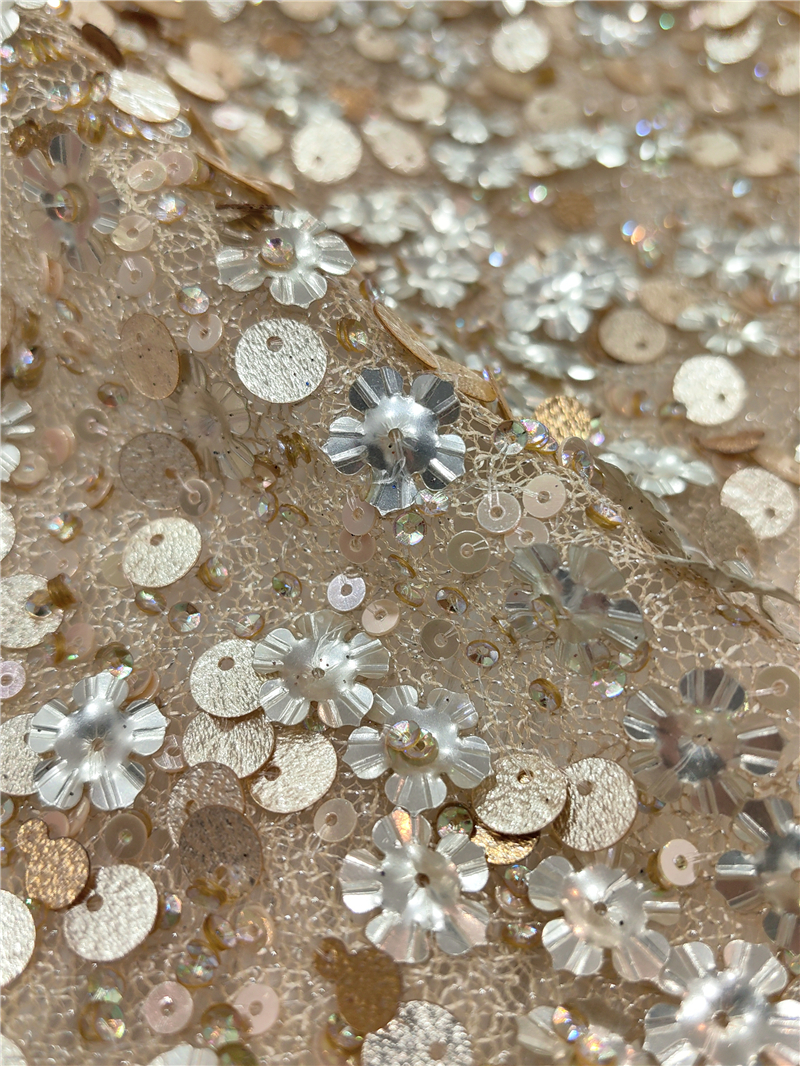 进口手工花朵珠片礼服面料 ELIE SAAB设计师御用布料 重工钉珠