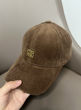 韩系高品质M家灯芯绒硬顶鸭舌帽男女磨毛破边显脸小百搭棒球帽
