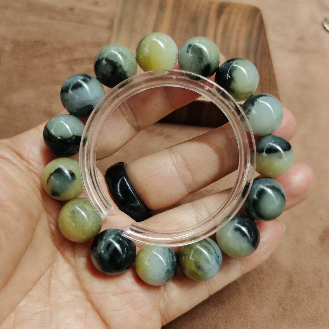 新疆和田玉精品糖青花籽料楼兰三色圆珠手串14mm男女款手串礼品