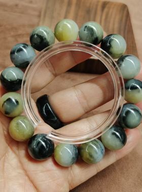 新疆和田玉精品糖青花籽料楼兰三色圆珠手串14mm男女款手串礼品