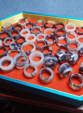 新疆和田玉戒指籽料墨玉青花指环青花籽料黑白分明男女款指环戒指