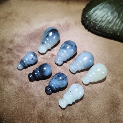 新疆和田玉青花籽料三通佛头一体三通配饰高端三通手串配珠配件