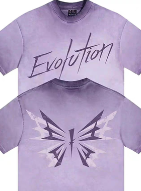谢霆锋Evolution进化演唱会周边紫色蝴蝶纯棉水洗做旧重磅短袖T恤