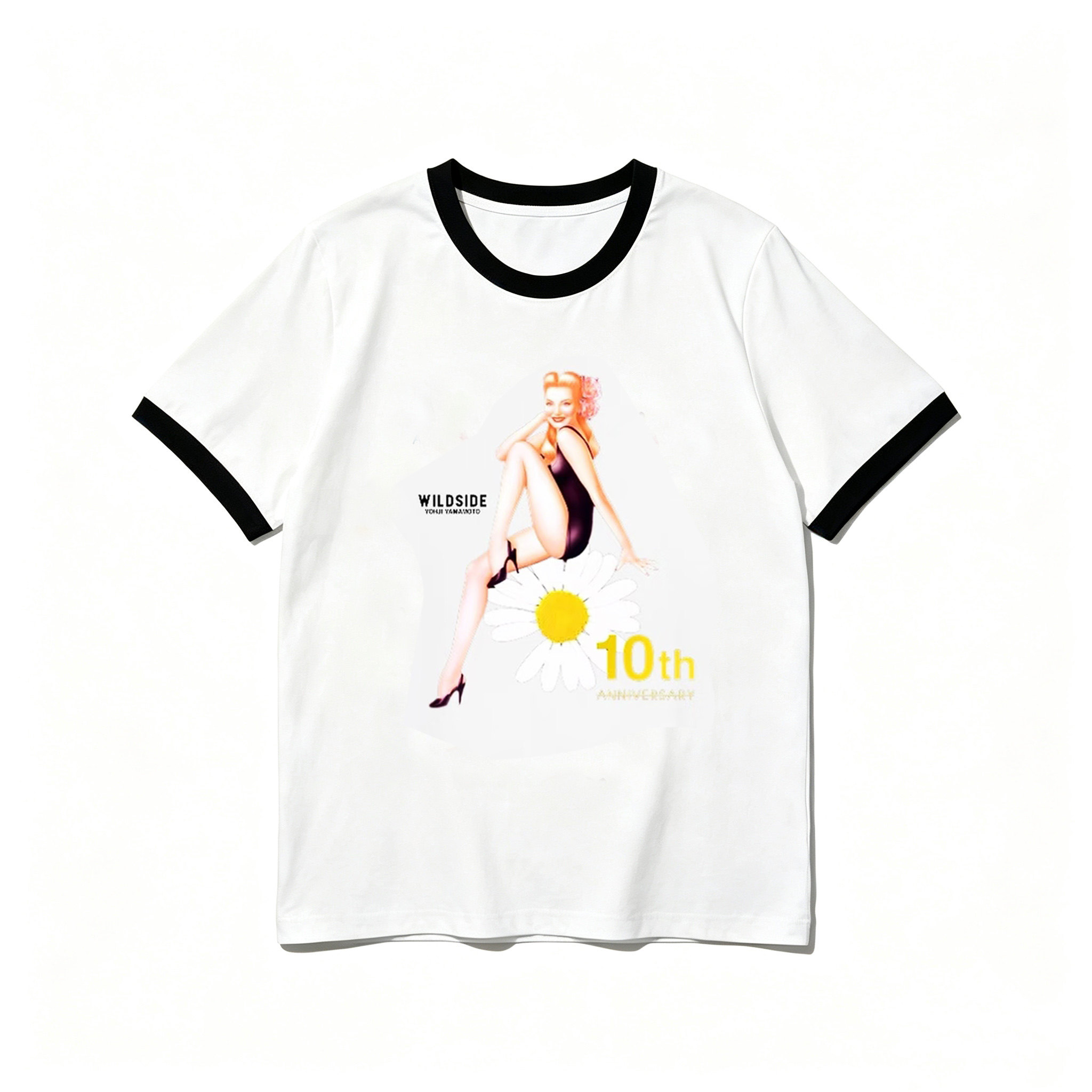 权志龙同款衣服联名复古画报女郎撞色纯棉短袖T恤10周年纪念款潮
