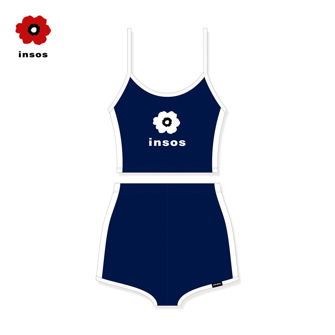 insos原创复古纯色比基尼 温泉高腰显瘦学生保守平角裤泳衣女分体