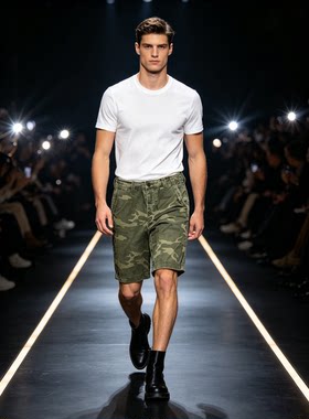 国内现货美国正品Abercrombie&Fitch男装军绿色迷彩休闲短裤