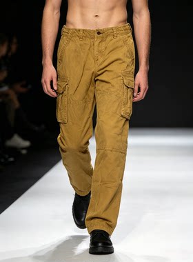 现货Abercrombie&Fitch美国正品男装土黄色多口袋工装休闲长裤