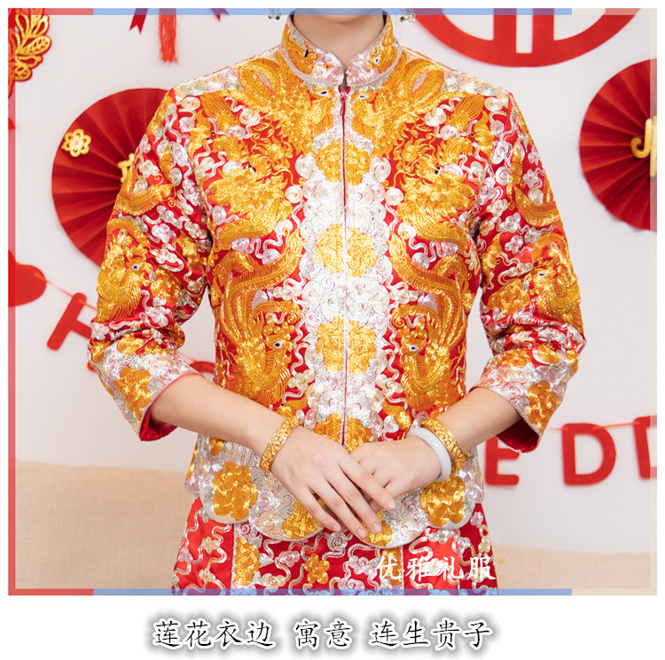 定制 全新手绣龙凤褂大五福 裙褂传统结婚中式敬酒服秀禾服新娘01